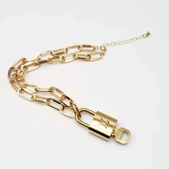 Authentic Louis Vuitton Lock and Key Gold Color with Gold Plated Chain Necklace - Picture 7 of 9